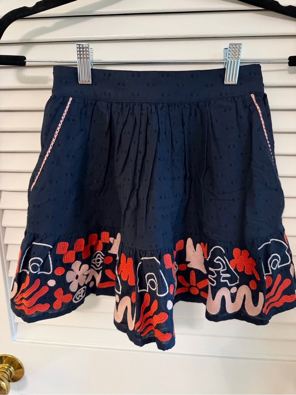 Scotch & Soda Navy Skirt with Pink & Red Embroidered Hem